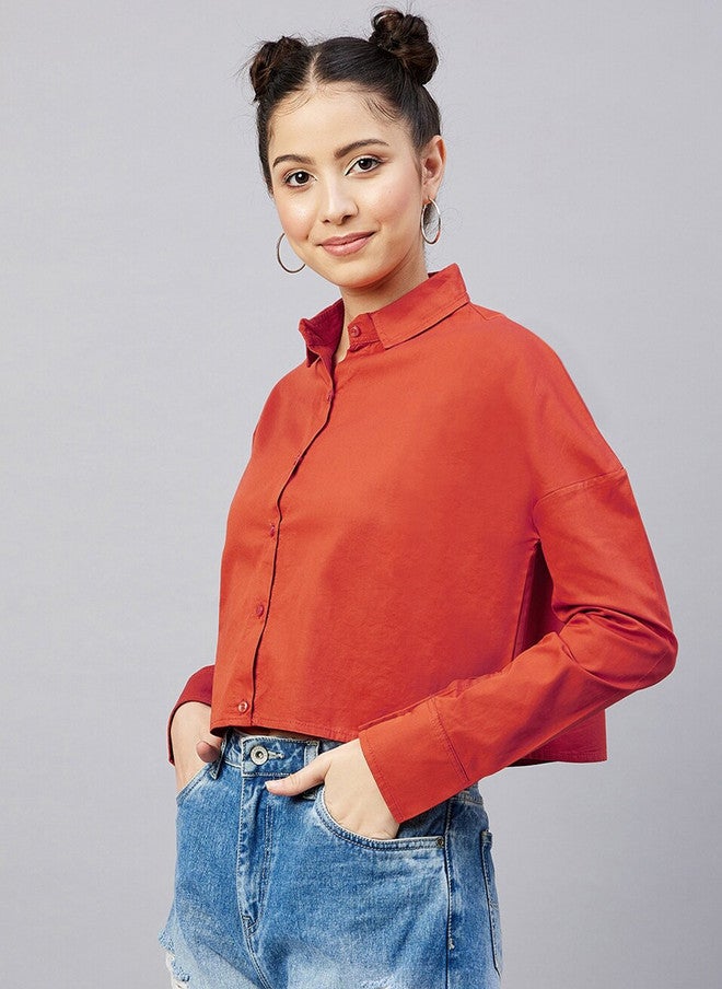 CHIMPAAANZEE Women Red Oversized Casual Shirt - Image 1